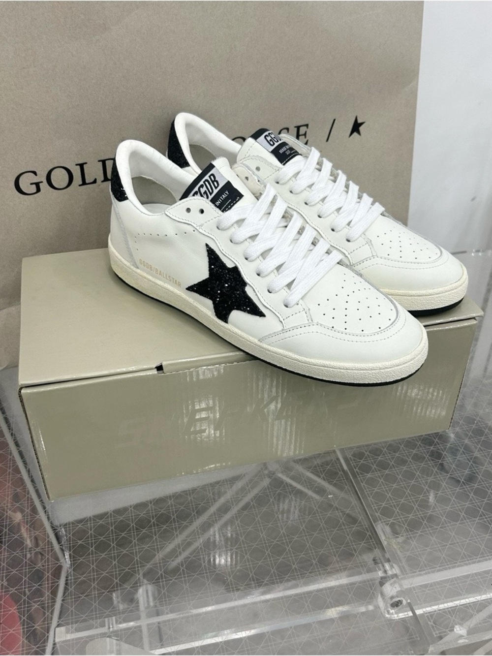 Golden Goose White Leather Sneakers with Black Star Accent